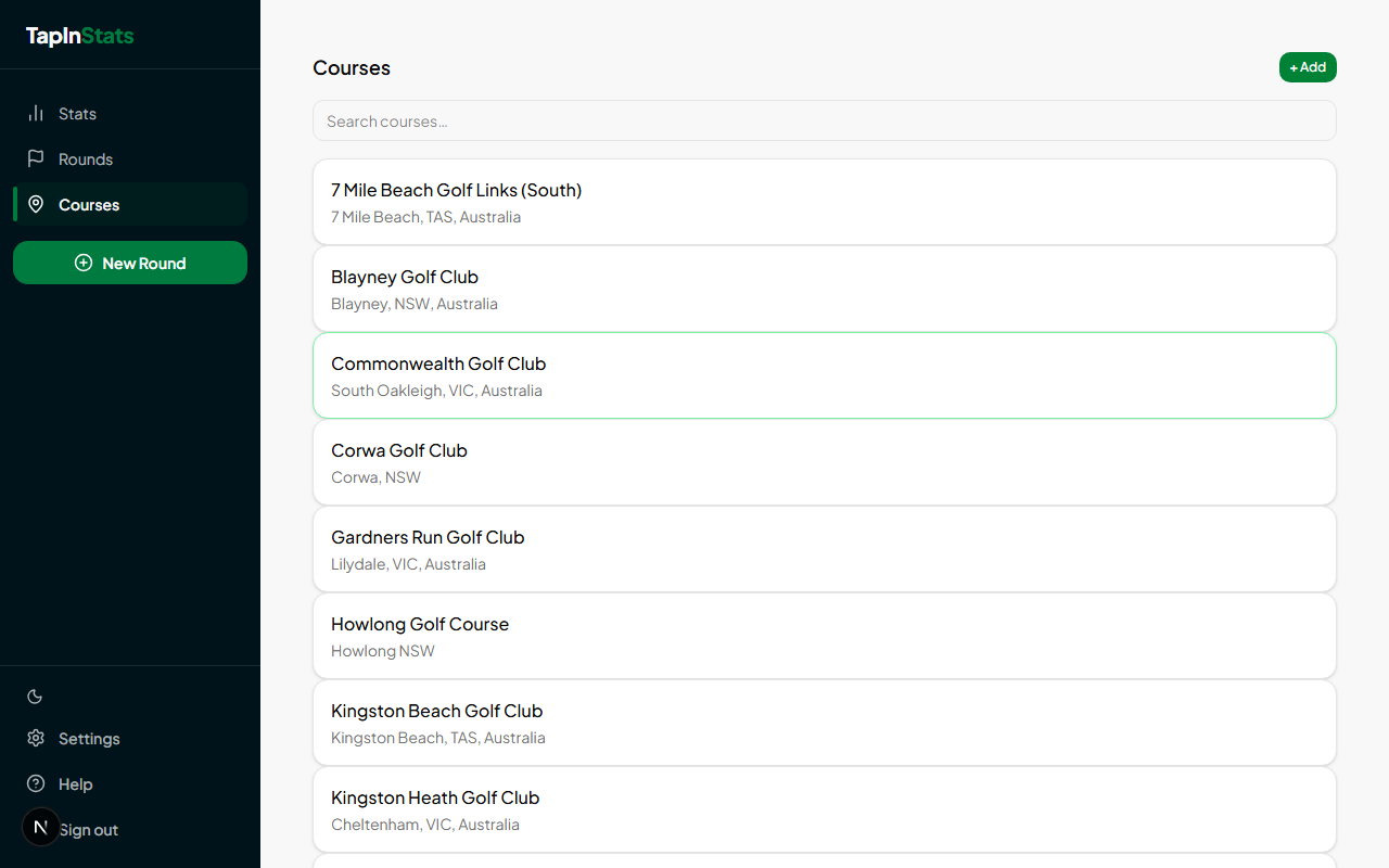 Course search results