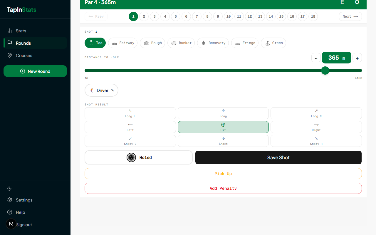 Shot entry panel showing Add Penalty button
